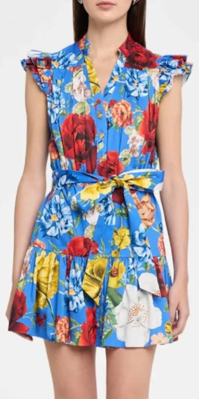 NWT Alice + Olivia Cora Mini Dress Endless Blossom Blue Iris Floral Size Small